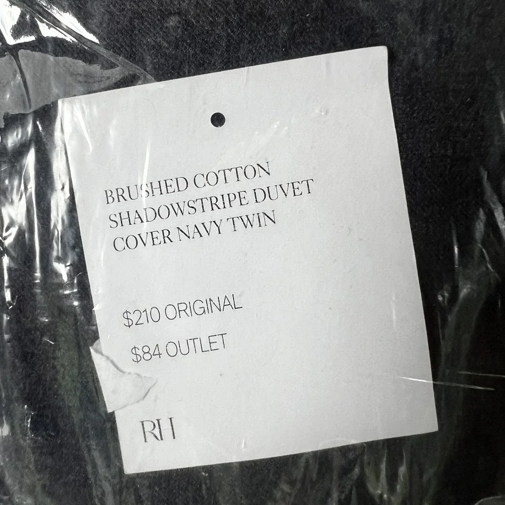 Restoration Hardware Brushed Cotton Shadowstripe Duvet Cover Navy Twin 602176